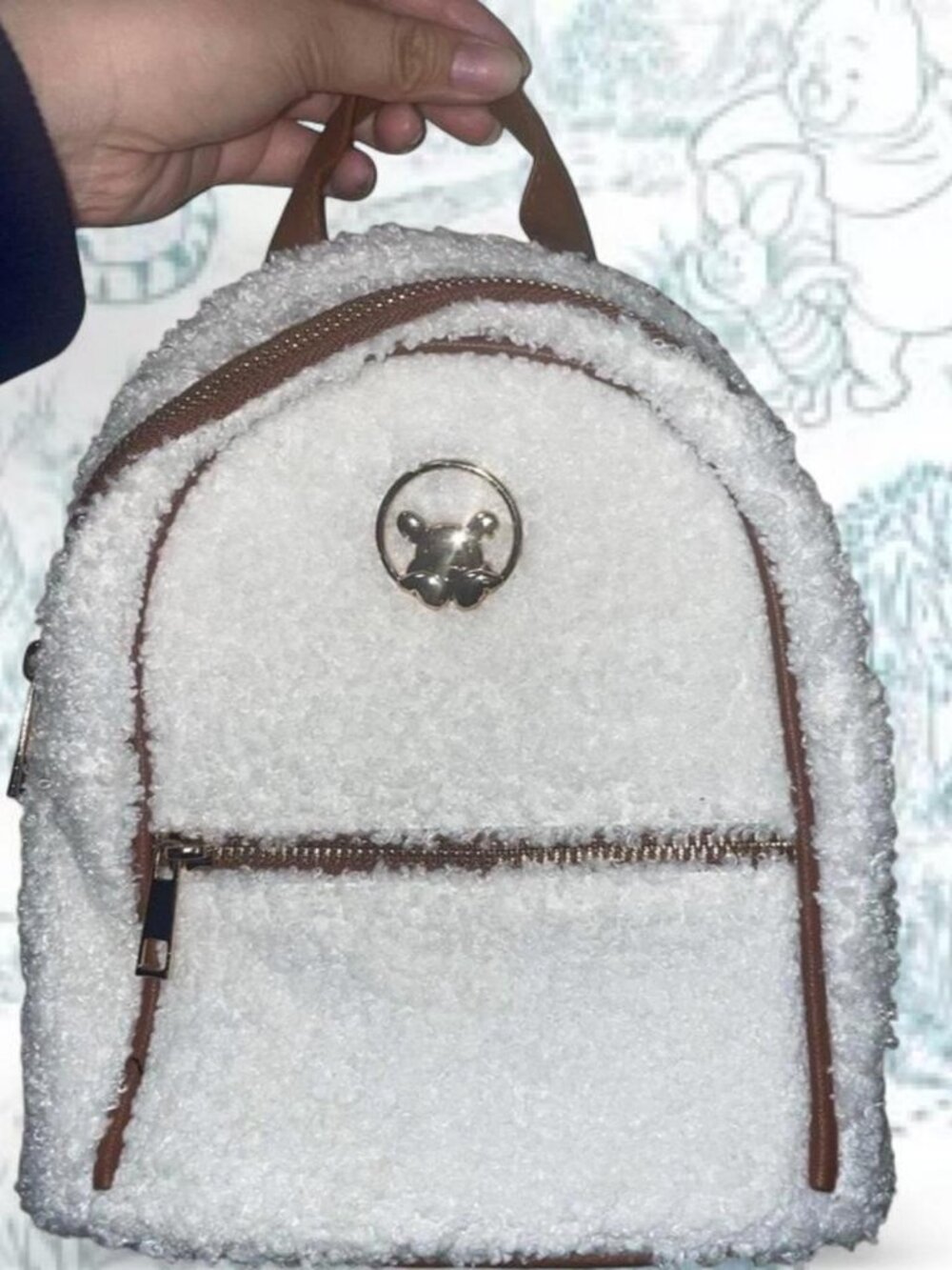 NEW White Winnie the Pooh fuzzy fluffy backpack and cardholder